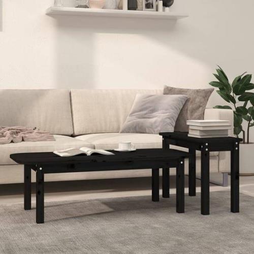 Karis Solid Pine Wood Set Of 2 Coffee Tables In Black