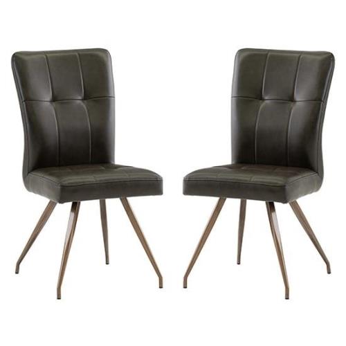 Kalista Dark Brown Faux Leather Dining Chairs In Pair