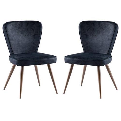 Finn Black Velvet Fabric Dining Chairs In Pair