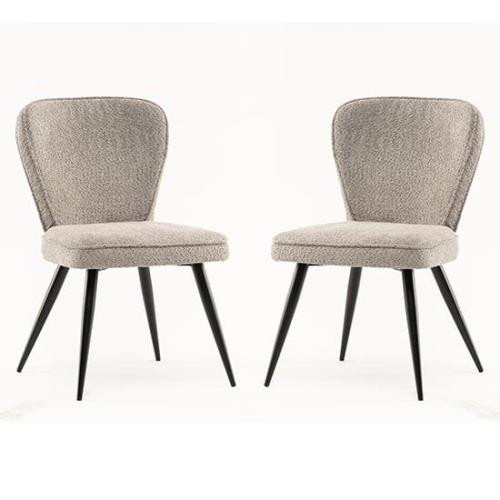 Finn Grey Boucle Fabric Dining Chairs In Pair