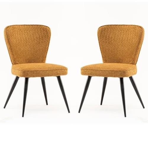 Finn Mustard Boucle Fabric Dining Chairs In Pair