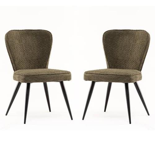 Finn Olive Boucle Fabric Dining Chairs In Pair