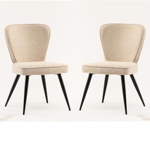 Finn Linen Boucle Fabric Dining Chairs In Pair