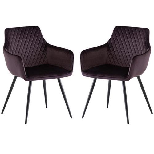 Finlay Aubergine Velvet Fabric Dining Armchairs In Pair