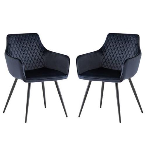 Finlay Deep Blue Velvet Fabric Dining Armchairs In Pair