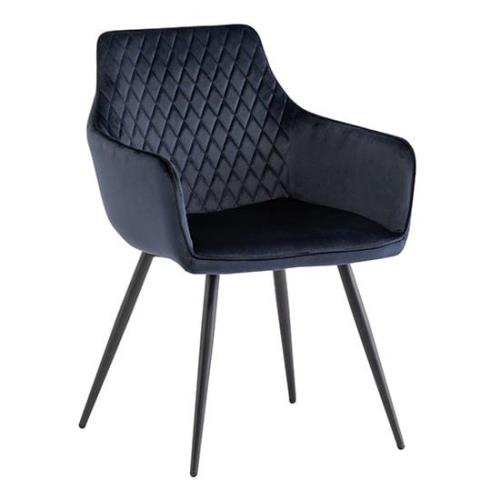 Finlay Velvet Fabric Dining Armchair In Deep Blue