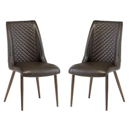 Aalya Dark Brown Faux Leather Dining Chairs In Pair