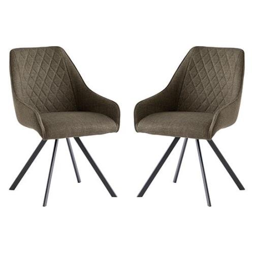 Valko Olive Fabric Dining Chairs Swivel In Pair