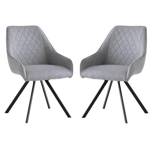 Valko Silver Grey Fabric Dining Chairs Swivel In Pair