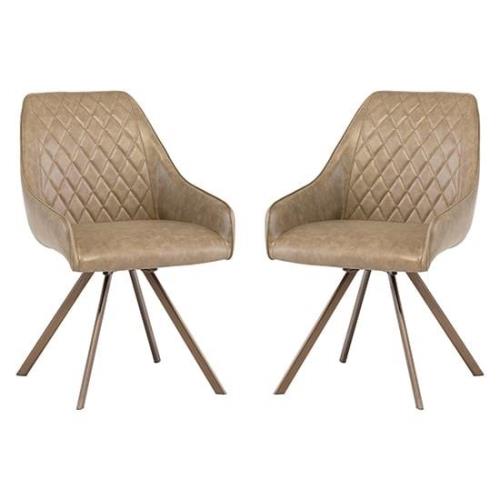 Lanza Taupe Faux Leather Dining Chairs Swivel In Pair