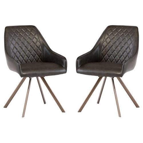 Lanza Dark Brown Faux Leather Dining Chairs Swivel In Pair