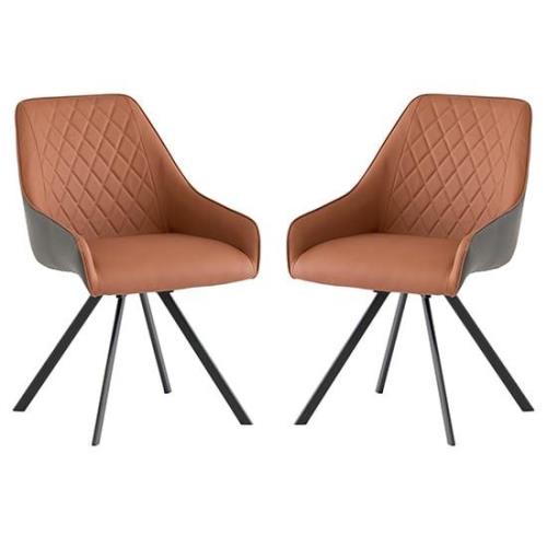 Sierra Amber Faux Leather Dining Chairs Swivel In Pair