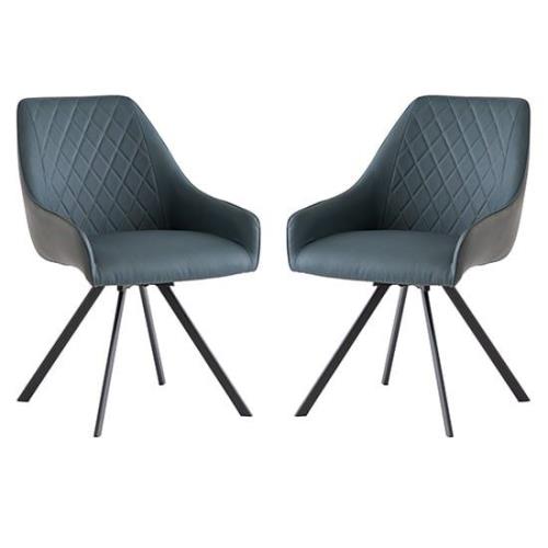 Sierra Blue Faux Leather Dining Chairs Swivel In Pair