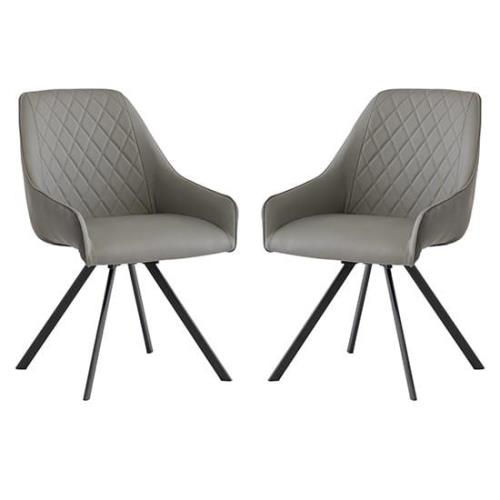 Sierra Light Grey Faux Leather Dining Chairs Swivel In Pair