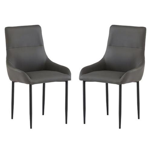 Rissa Dark Grey Faux Leather Dining Chairs With Black Legs In Pair