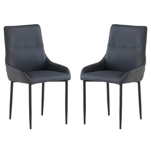 Rissa Blue Faux Leather Dining Chairs With Black Legs In Pair