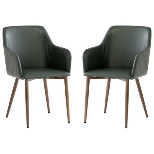 Ralph Dark Green Faux Leather Dining Chairs In Pair