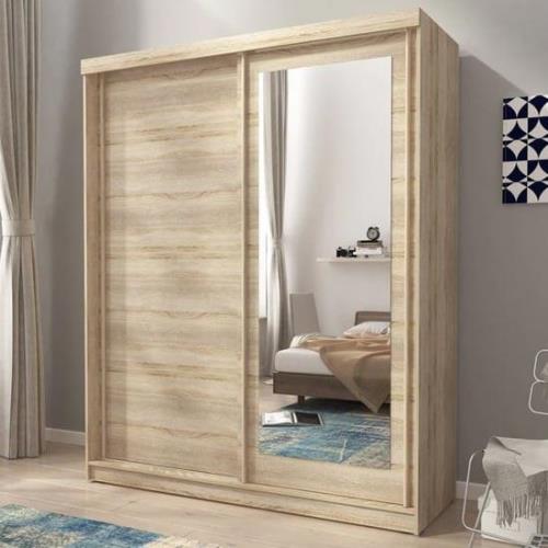 Aria Mirrored Wardrobe Large With 2 Sliding Doors In Oak