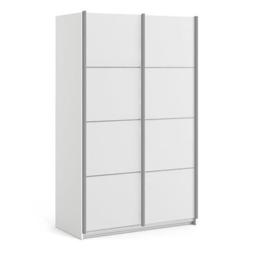 Vrok Sliding Wardrobe With 2 White Doors 5 Shelves In White