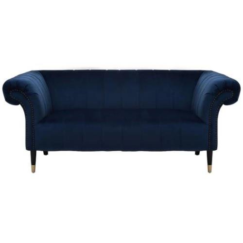 Salta Velvet 2 Seater Sofa In Midnight Blue With Pointed Legs