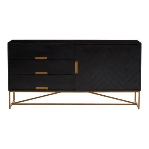 Kassel Mango Wood Sideboard With 1 Door 3 Drawers In Black