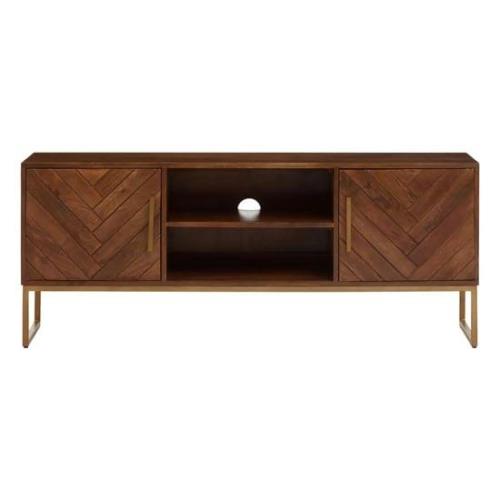 Gijon Mango Wood TV Stand With 2 Doors In Brown