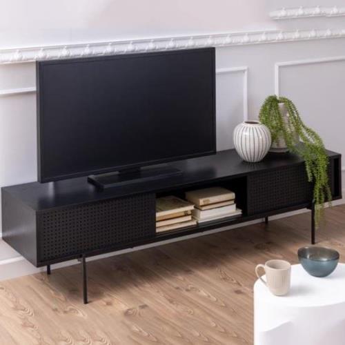 Avila Wooden TV Stand With 2 Sliding Doors In Ash Black