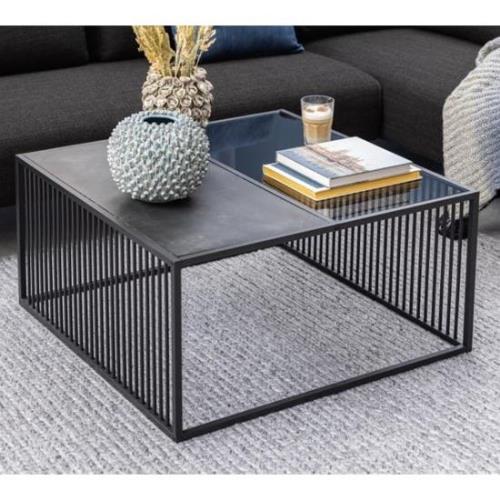 Surf Glass And Wooden Coffee Table With Matt Black Base