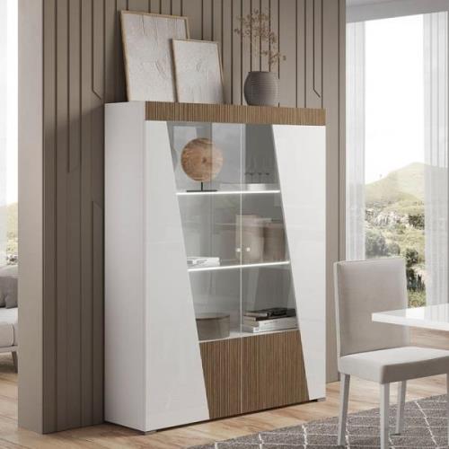 Enna High Gloss Display Cabinet In White With 2 Doors And LED