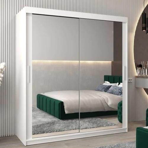 Tavira III Mirrored Wardrobe 2 Sliding Doors 180cm In White