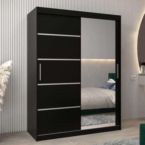 Vevey II Mirrored Wardrobe 2 Sliding Doors 150cm In Black