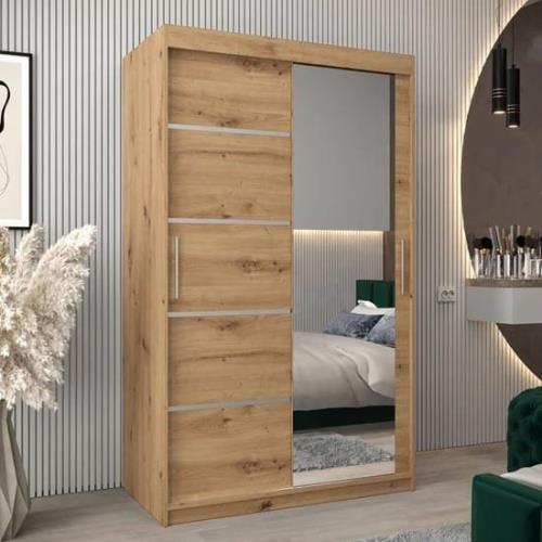 Vevey II Mirrored Wardrobe 2 Sliding Doors 120cm In Artisan Oak