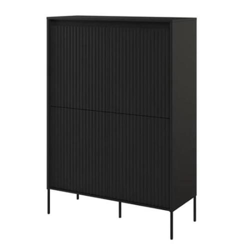 Trier Wooden Highboard With 4 Doors In Matt Black