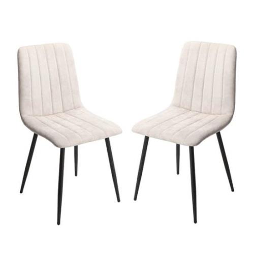 Arta Straight Stitch Natural Fabric Dining Chairs In Pair