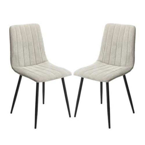 Arta Straight Stitch Light Grey Fabric Dining Chairs In Pair