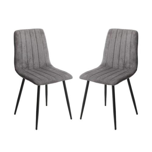 Arta Straight Stitch Dark Grey Fabric Dining Chairs In Pair