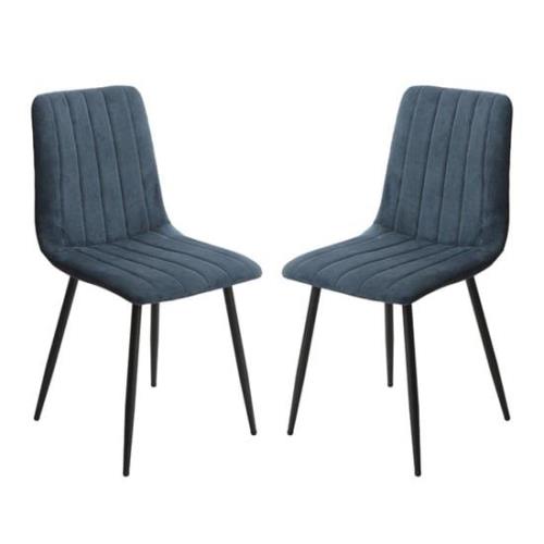 Arta Straight Stitch Blue Fabric Dining Chairs In Pair