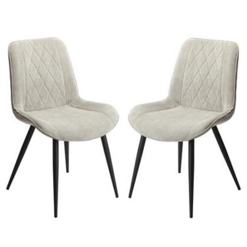 Arta Diamond Stitch Light Grey Fabric Dining Chairs In Pair