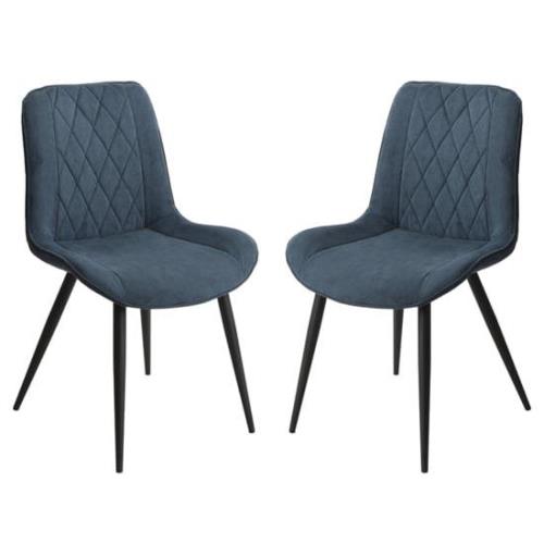 Arta Diamond Stitch Blue Fabric Dining Chairs In Pair