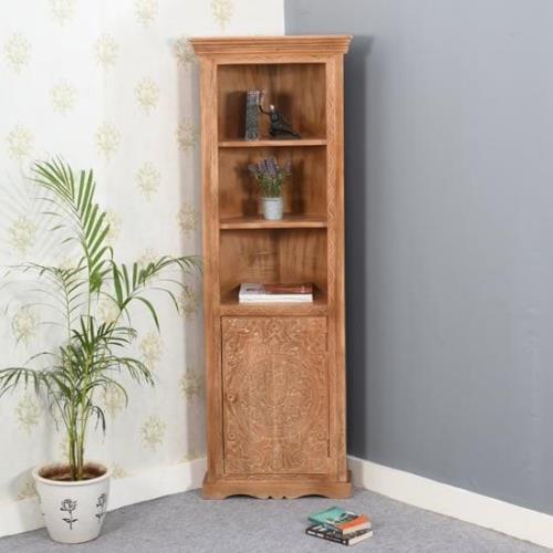 Alaro Solid Mangowood Corner Bookcase In Oak