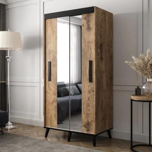 Genoa I Mirrored Wardrobe 2 Sliding Doors 100cm In Chestnut