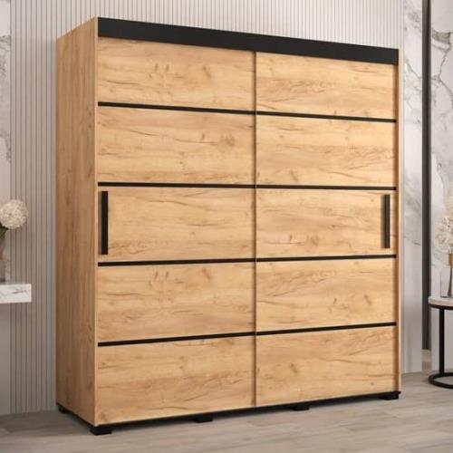 Beilla IV Wooden Wardrobe 2 Sliding Doors 180cm In Golden Oak