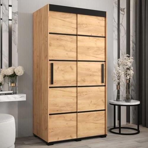 Beilla IV Wooden Wardrobe 2 Sliding Doors 100cm In Golden Oak