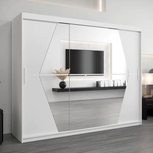 Beloit Mirrored Wardrobe 3 Sliding Doors 250cm In White