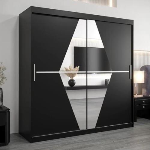 Beloit Mirrored Wardrobe 2 Sliding Doors 200cm In Black