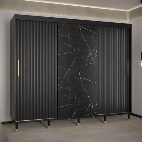 Adel Wooden Wardrobe With 3 Sliding Doors 250cm In Black