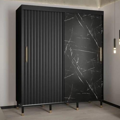 Adel Wooden Wardrobe With 2 Sliding Doors 180cm In Black