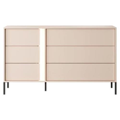 Davis Wooden Chest Of 6 Drawers In Beige With LED