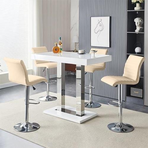 Caprice White High Gloss Bar Table 4 Ripple Taupe Stools