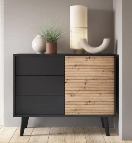 Waco Wooden Sideboard 1 Door 3 Drawers In Artisan Oak And Black